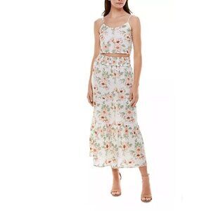 Almost Famous Juniors’ 2-Piece Floral Cami & Ruffle Tiered Maxi Skirt Large NWT
